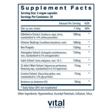 Étiquette ViraCon détails montrant ingrédients sans allergènes et végane, soutien immunitaire potentiel.