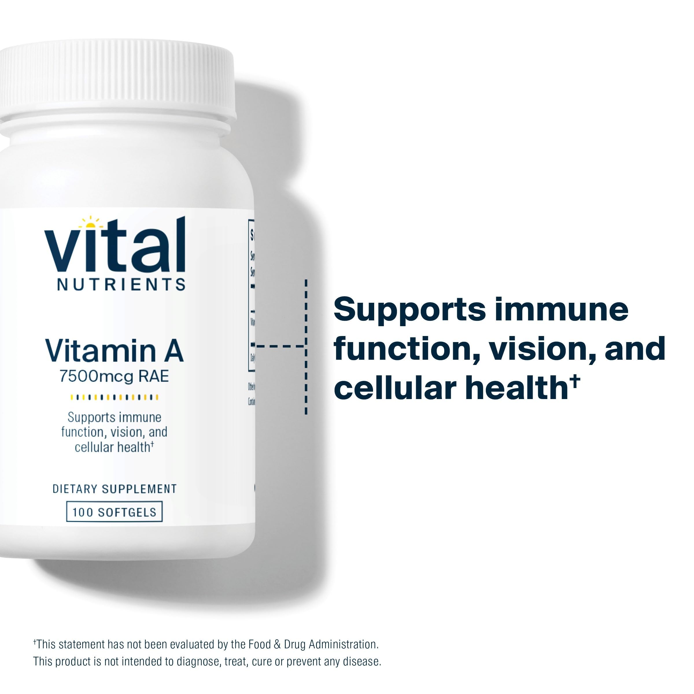 Vital Nutrients Vitamine A 7500mcg pour peau et muqueuses saines