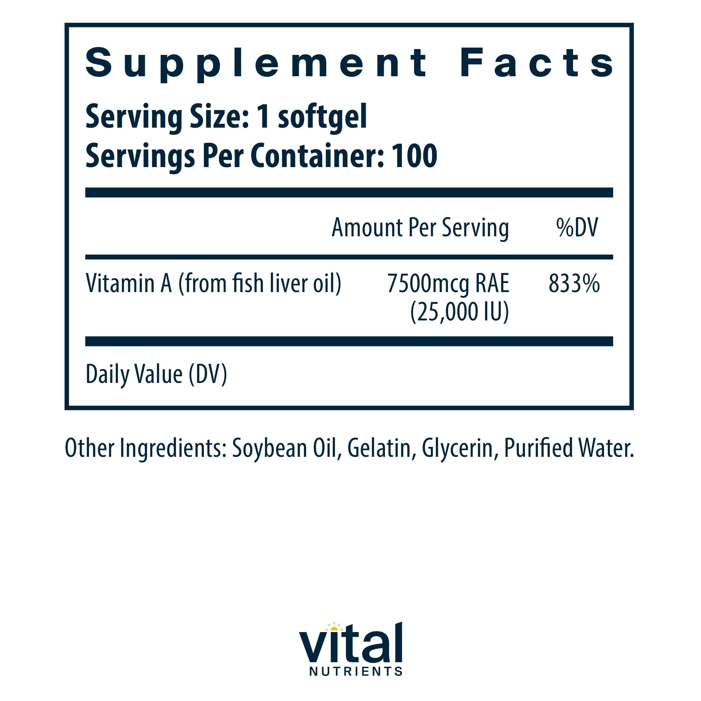 Vital Nutrients Vitamine A 7500mcg soutient la vision nocturne