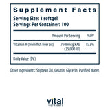 Vital Nutrients Vitamine A 7500mcg soutient la vision nocturne