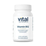 Vital Nutrients Vitamine B12 1000mcg en gélules dans une bouteille claire, soutien potentiel au métabolisme