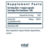 Bouteille Vital Nutrients Vitamine B6, format pratique pour une utilisation quotidienne.