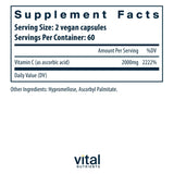 Vital Nutrients Vitamine C 1000 mg — boîte capsules, dosage journalier pratique.