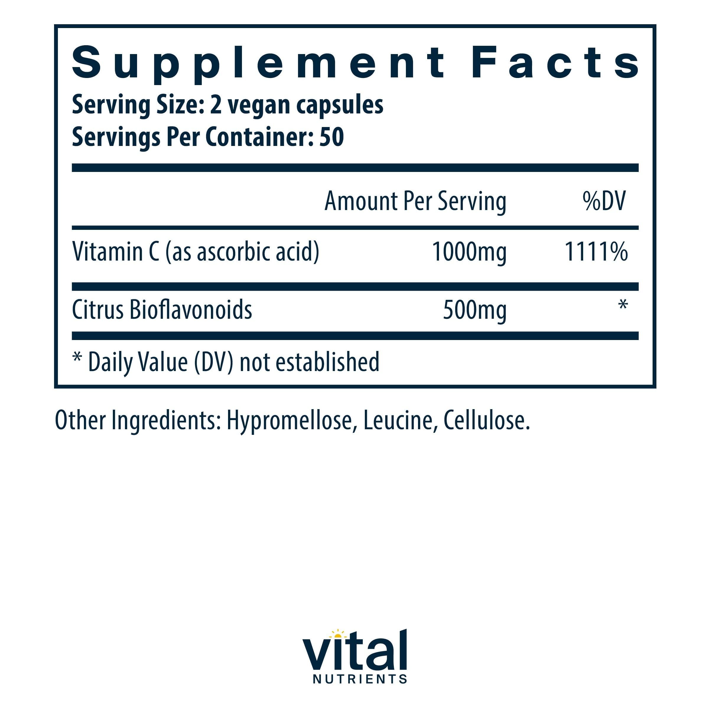 Vital Nutrients vitamine C bioflavonoides – capsules faciles à prendre au quotidien