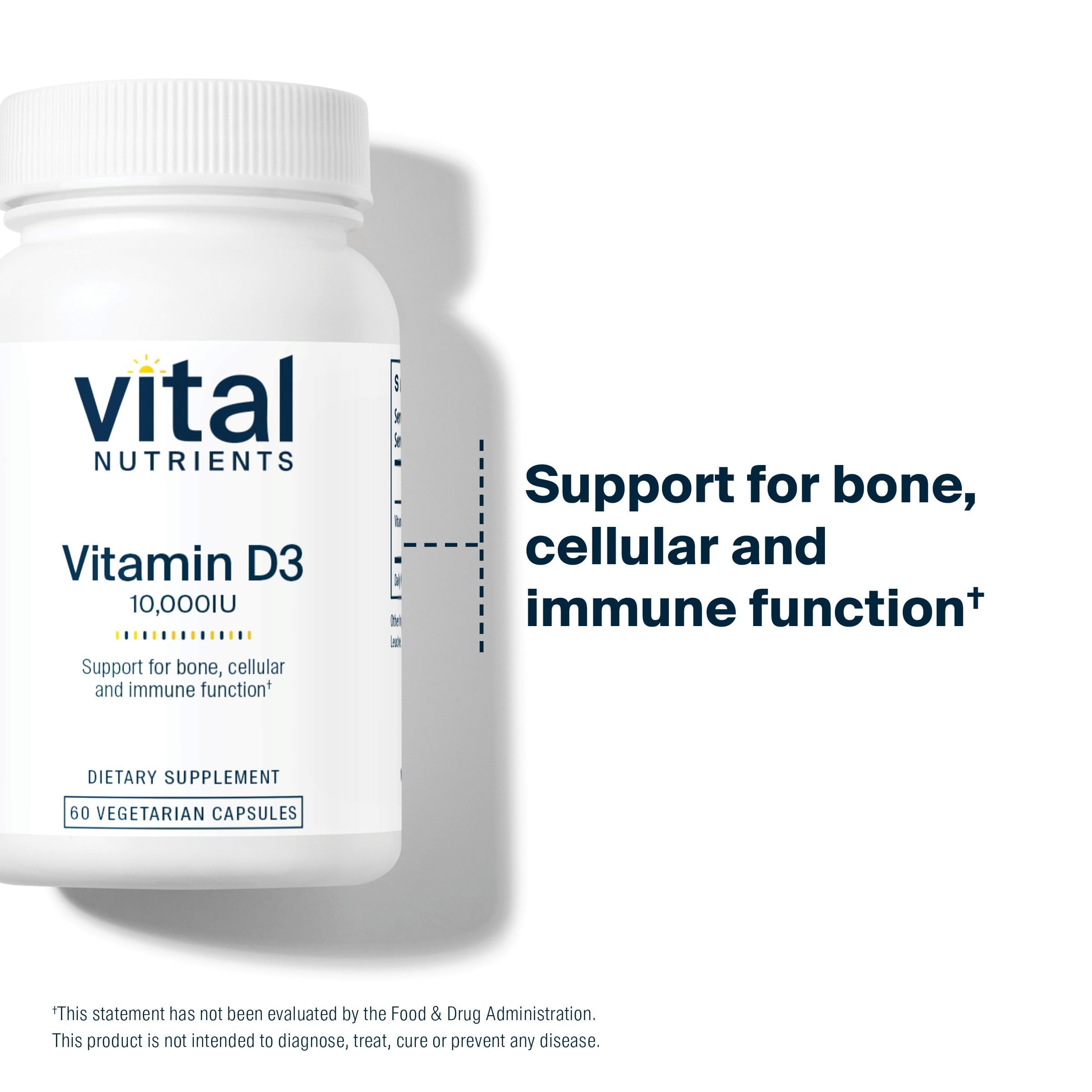 Vital Nutrients vitamine D 10000 IU — étiquette claire et hypoallergénique