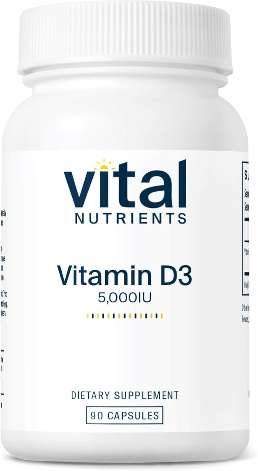 Vital Nutrients vitamine D3 5000UI en bouteille, soutien potentiel des os et du système immunitaire.