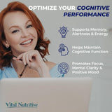 Vital Nutritive bouteille gélules nootropiques met en évidence l'énergie mentale durable.