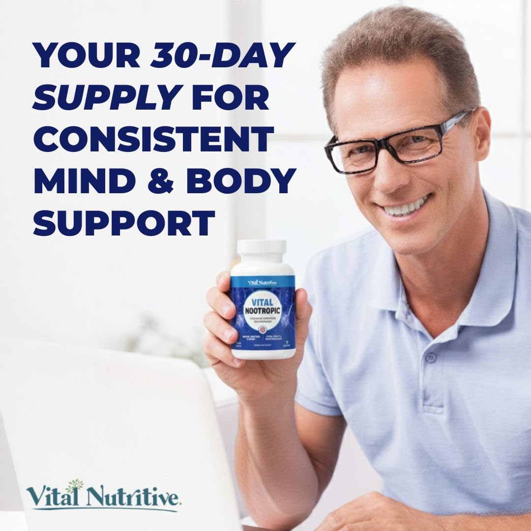 Vital Nutritive packaging épuré évoque une routine cognitive sans crash.