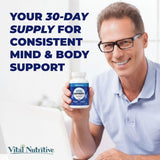 Vital Nutritive packaging épuré évoque une routine cognitive sans crash.