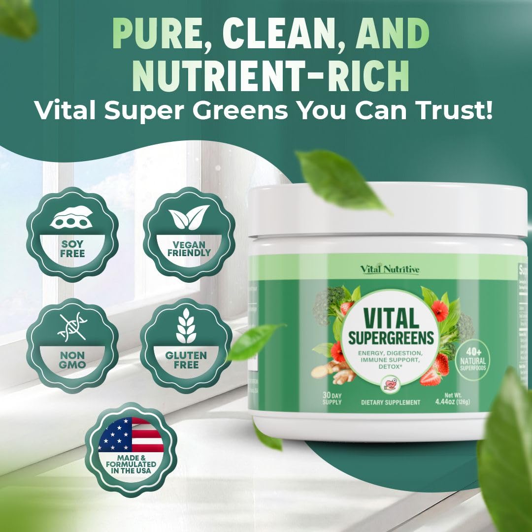 Smoothie vert prêt à boire avec Vital Greens pour énergie quotidienne.