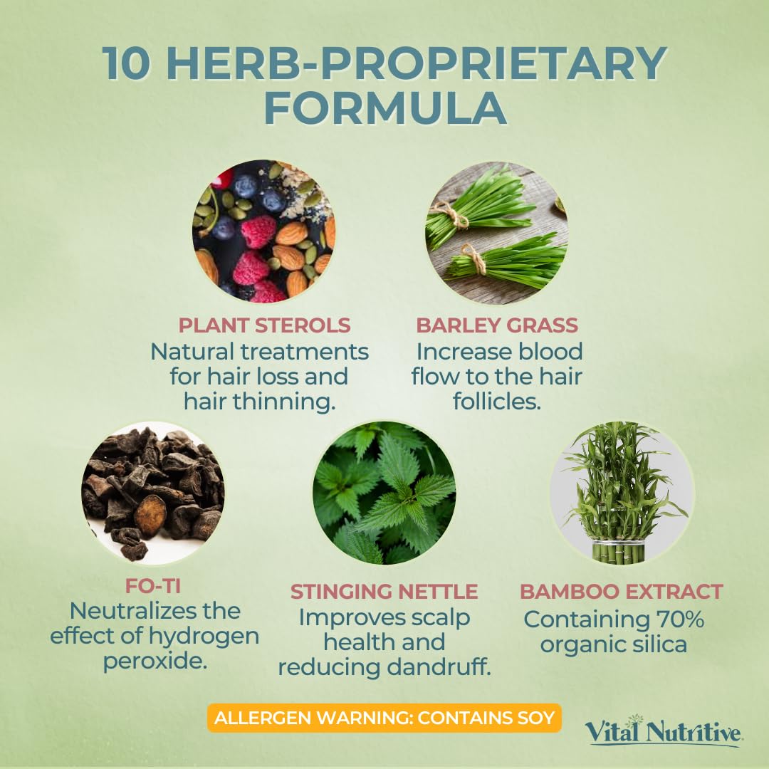 Vital Hair Complex — liste d'ingrédients incluant biotine et vitamines, soutien nutritionnel.