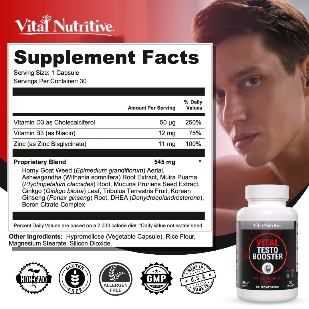 Vital Testo Support, homme actif, énergie et concentration pour la journée.