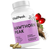 Vital Peak Aubépine 900 mg, bouteille de capsules, soutien potentiel au cœur et à la circulation.