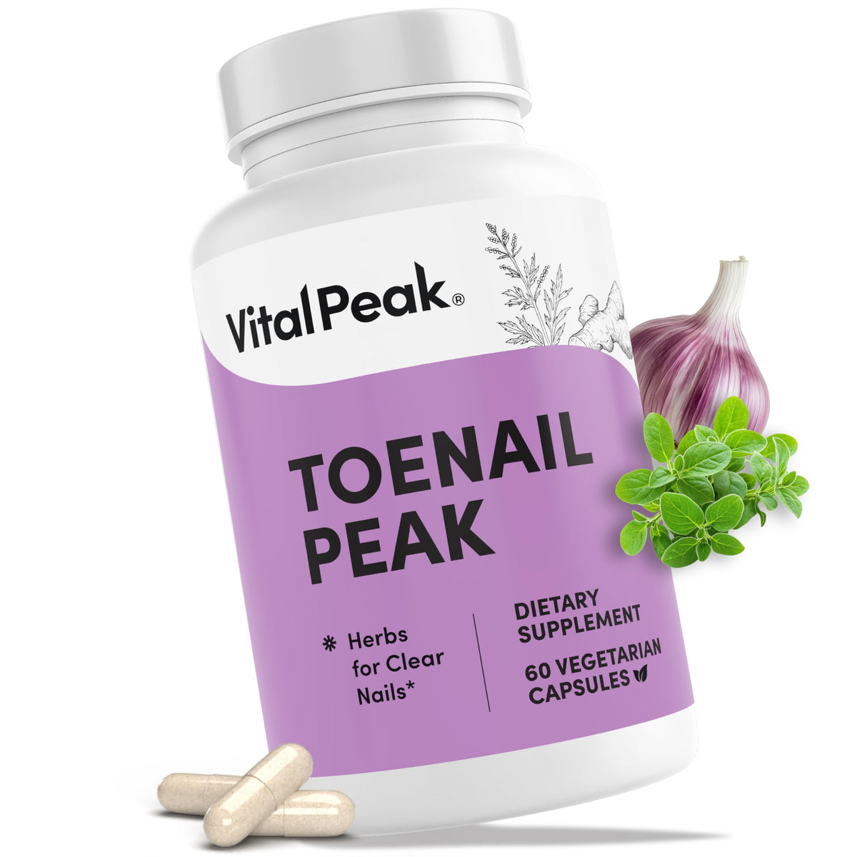 Vital Peak Toenail Peak — bouteille sur fond neutre, soutien potentiel des ongles forts.
