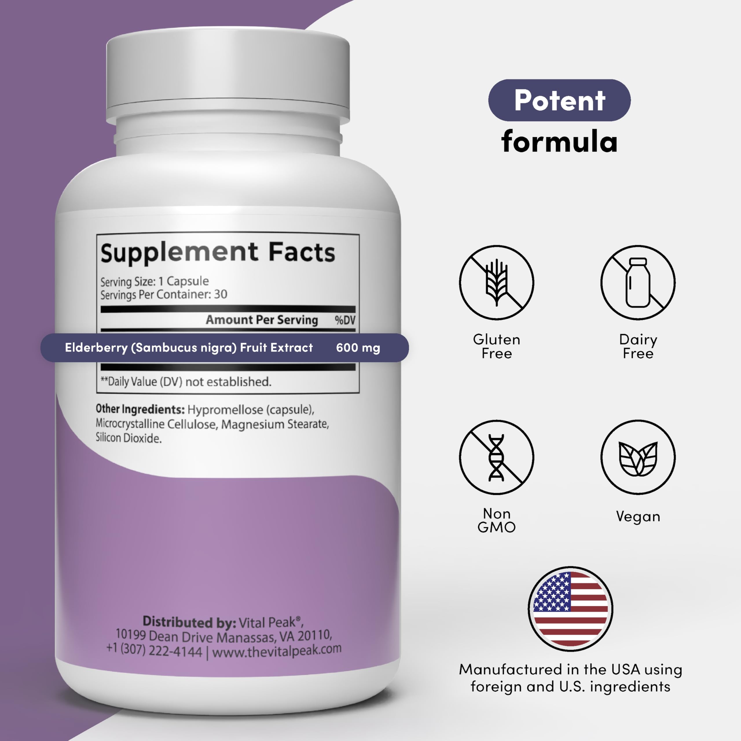 Vital Peak capsules-sureau-noir: capsules faciles à prendre pour le soutien quotidien