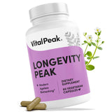 Vital Peak Longevity Peak: bouteille présentant le complément pour l'énergie et le bien-être quotidien.