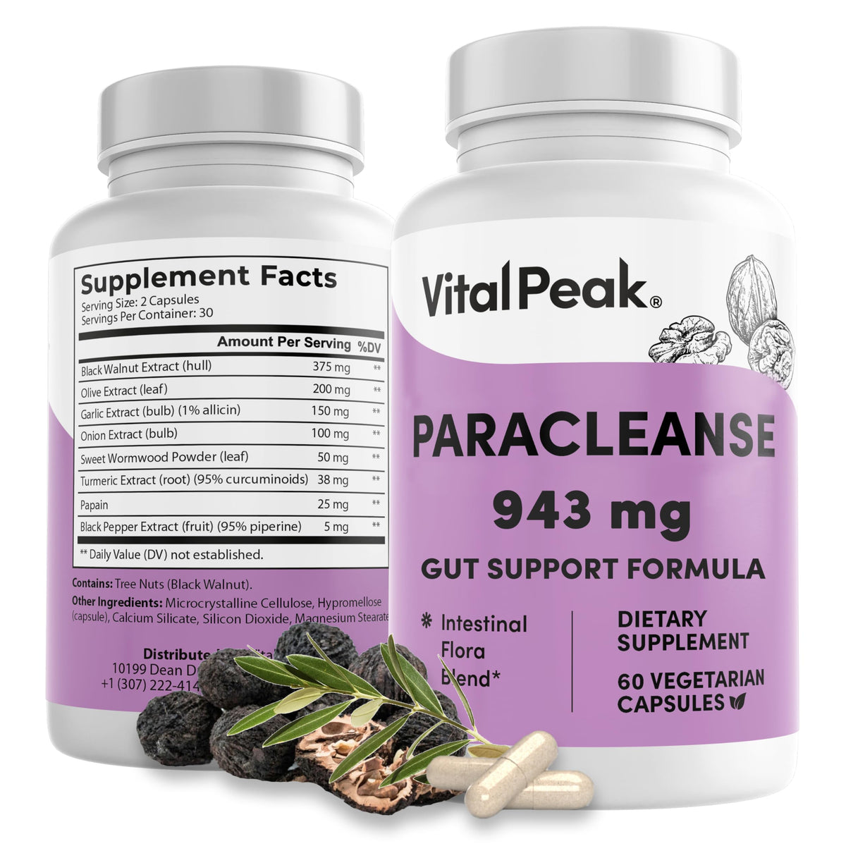 Vital Peak ParaCleanse – bouteille recto-verso, soutien digestif potentiel.