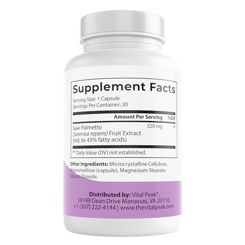 Vital Peak Saw Palmetto Peak 320 mg, bouteille - présentation pratique pour une routine quotidienne.