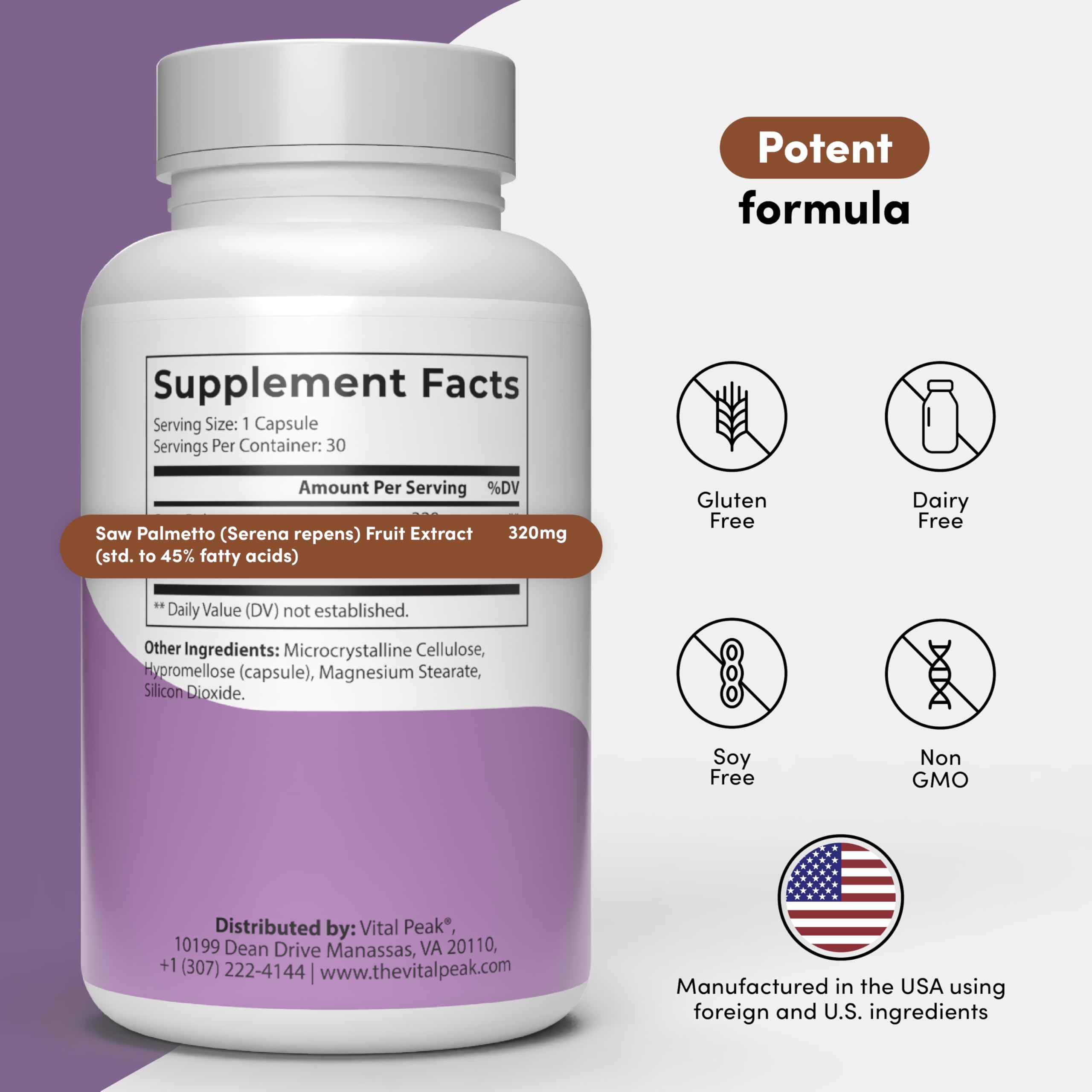 Vital Peak Saw Palmetto Peak 320 mg, extrait - extrait botanique utile pour l’usage quotidien.