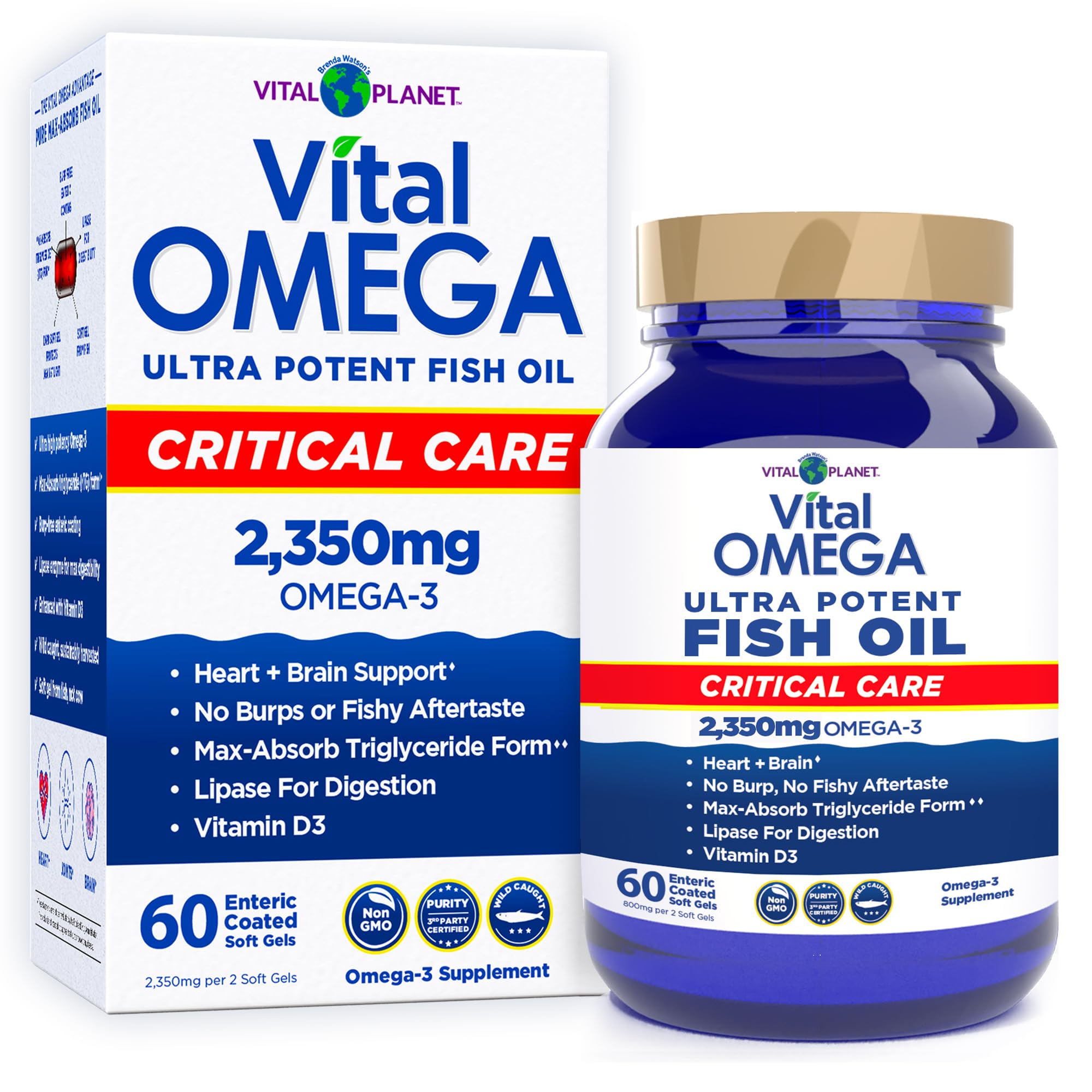 Vital Planet Vital Omega-3: bouteille visible, soutien potentiel pour le cœur.