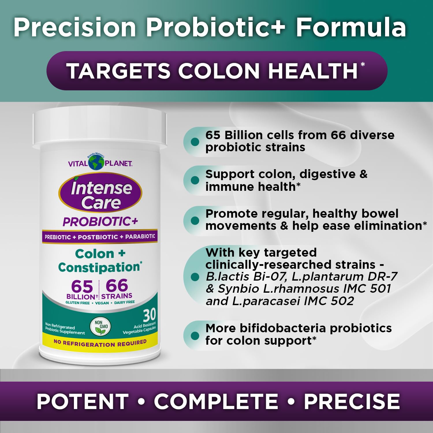 Vital Planet Intense Care Colon étiquette-ingrédients, met en avant les composants et leurs bénéfices possibles.