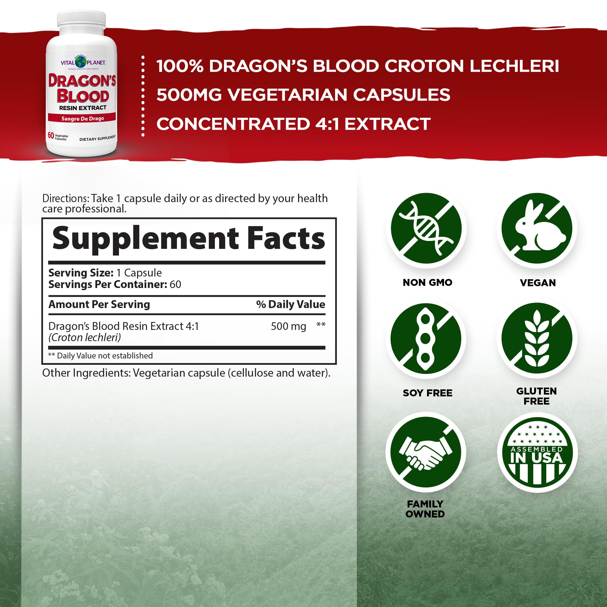 Vital Planet sang de dragon – capsules végétales faciles à avaler.