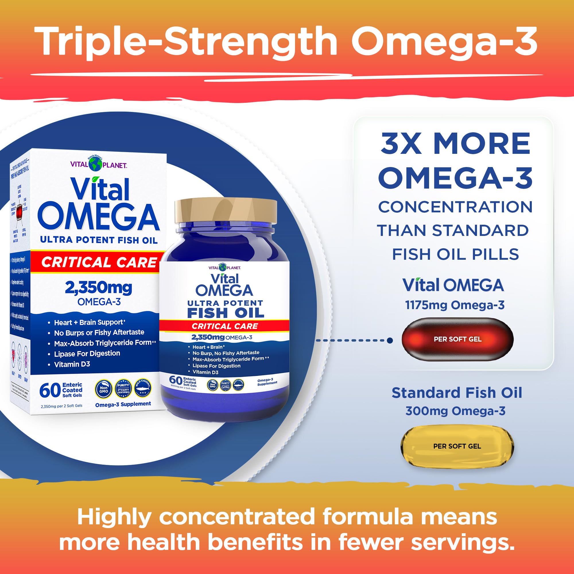 Vital Planet Omega-3: sans lactose et sans gluten, ingrédients naturels.