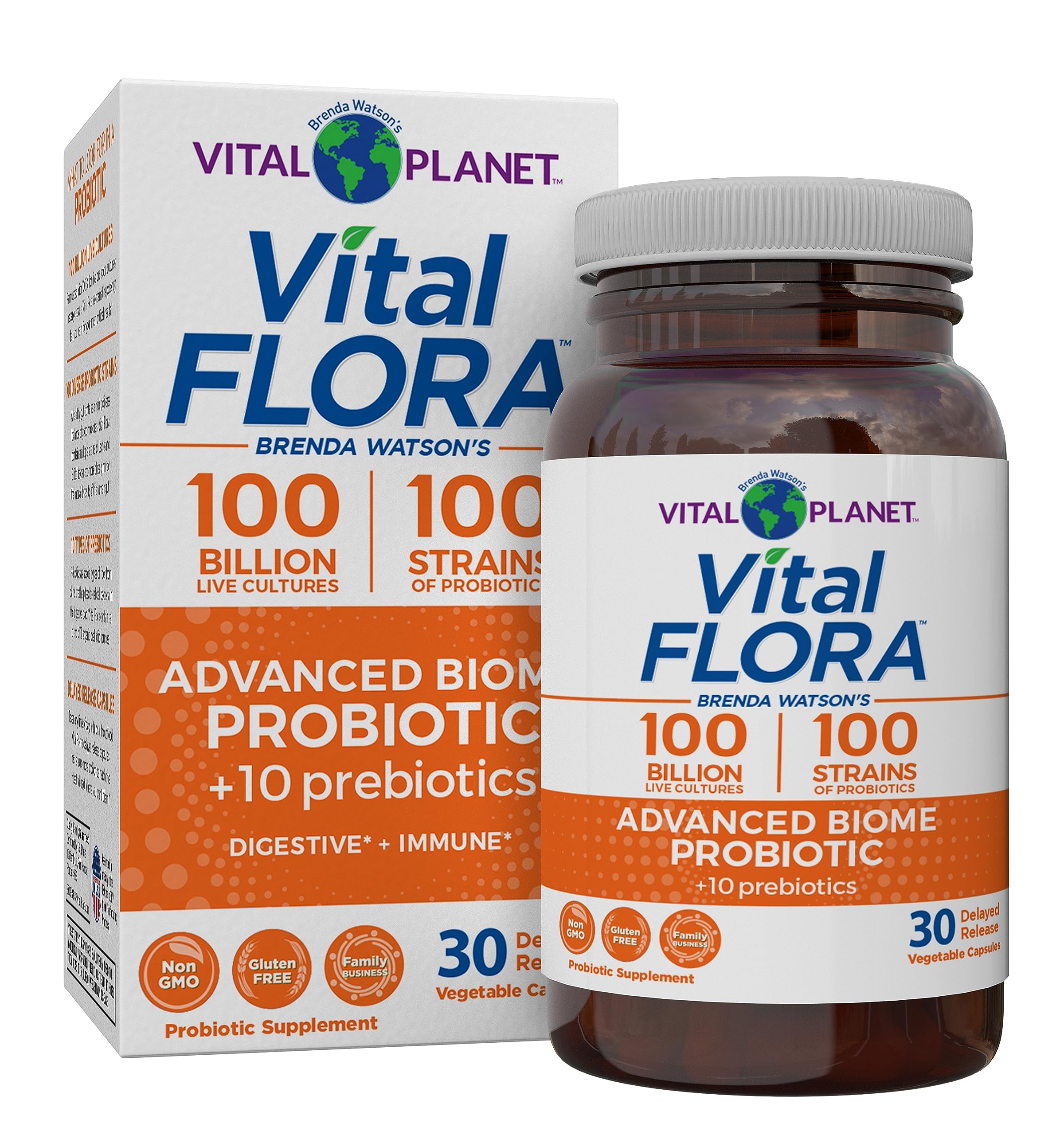 Vital Flora Biome Avancé – bouteille, soutient intestinal potentiel et diversité des souches.
