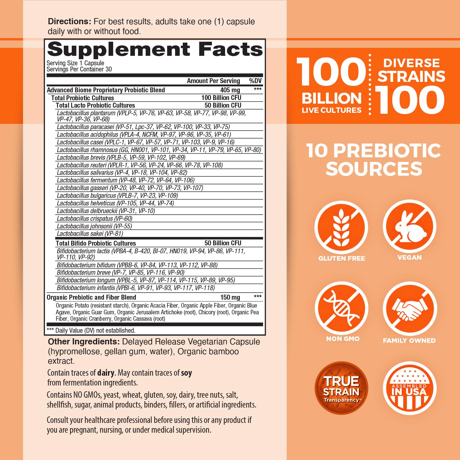 Vital Flora Probiotiques 100 Milliards CFU – capsules faciles à prendre pour votre routine.