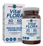 Vital Planet Vital Flora Immunité - bouteille affichant l'emballage et équilibre intestinal.