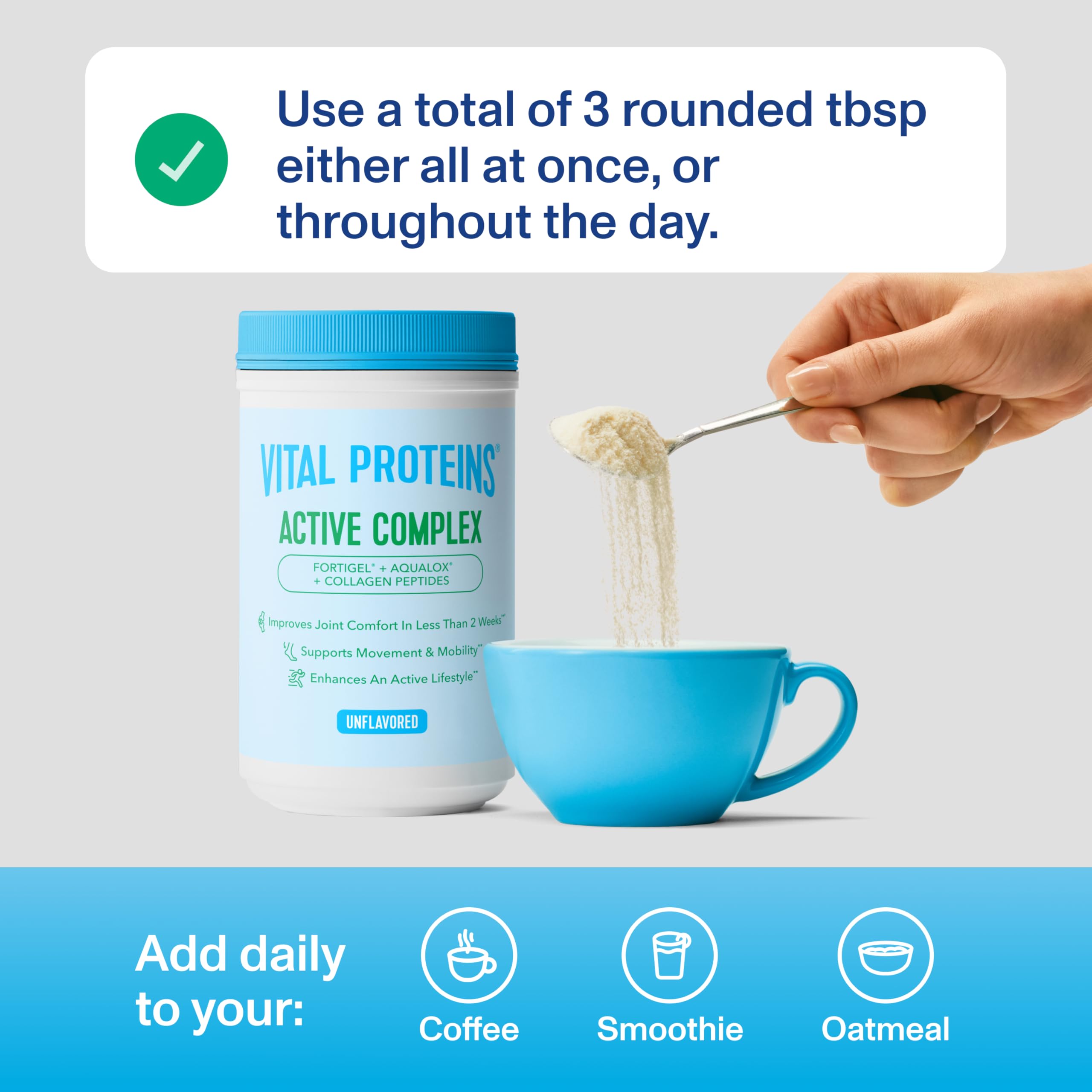 Vital Proteins Active Complex dans un verre d’eau, aspect clair et fluide.