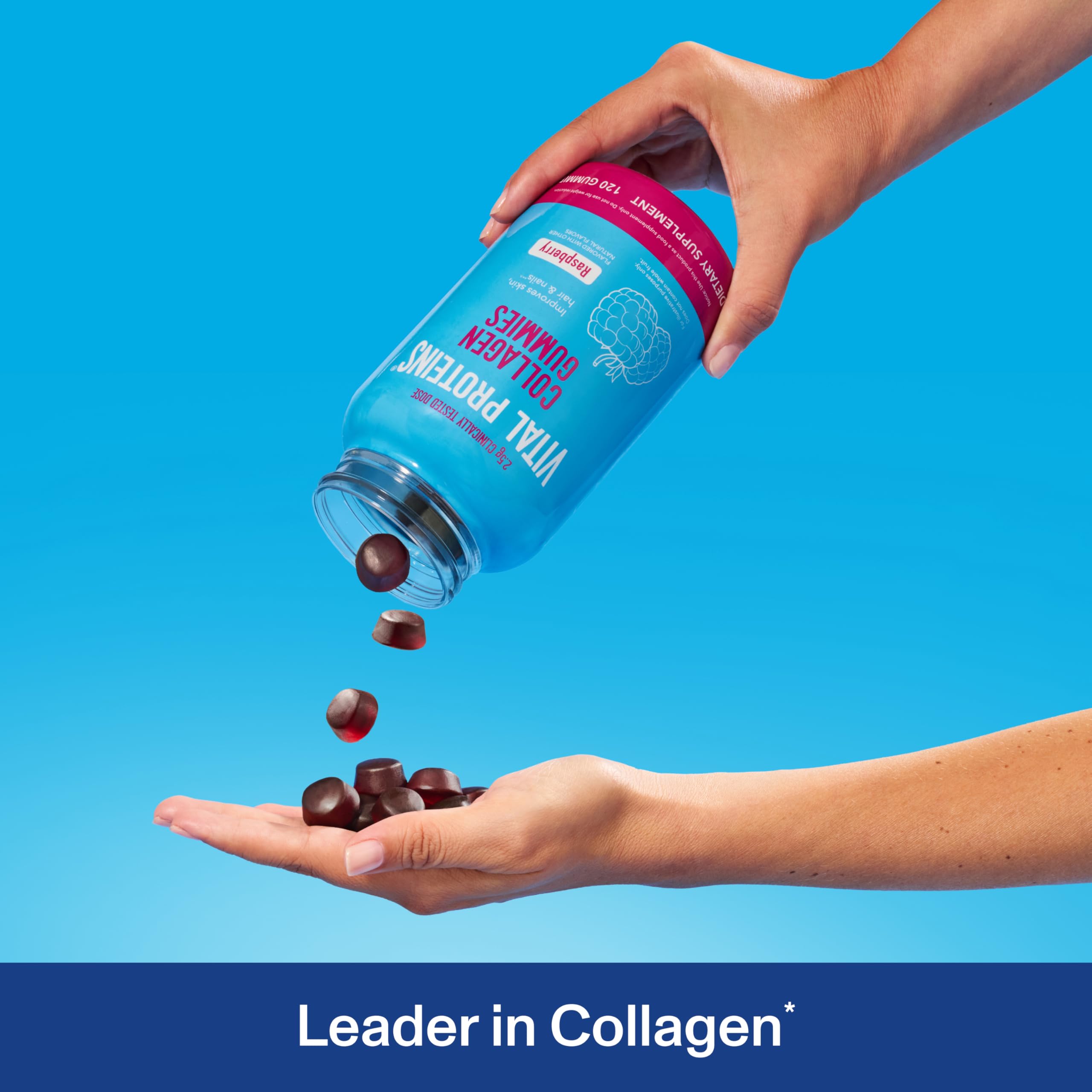 Vital Proteins Collagen Gummies gros plan gommes framboise, couleur vive
