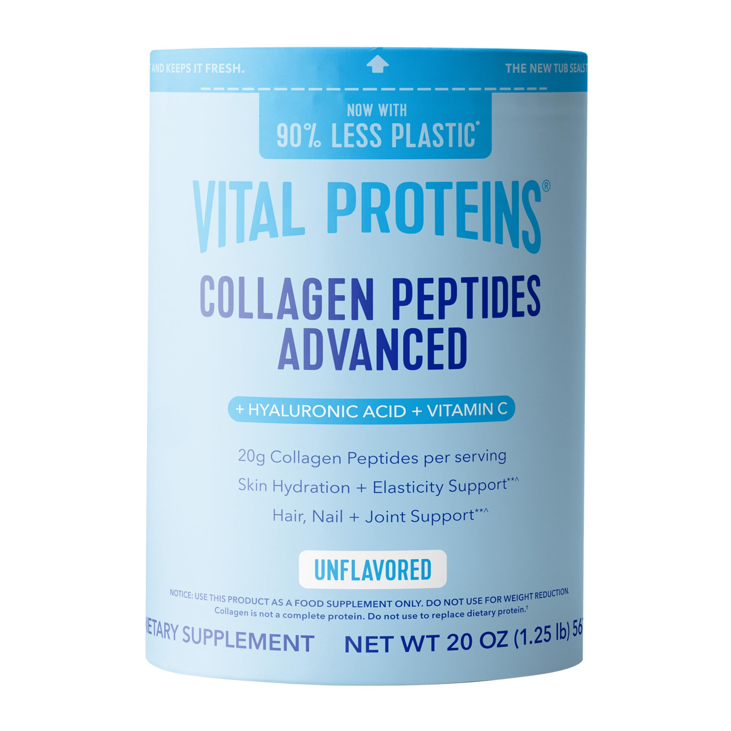 Vital Proteins Collagen Peptides Avancé: poudre dans tasse, dissolution facile pour boisson chaude ou froide.
