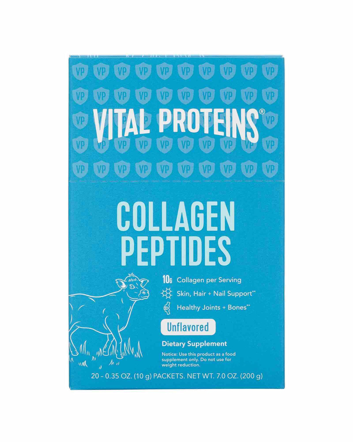 Vital Proteins Collagen Peptides dans sa boîte de 20 portions, routine quotidienne pratique.