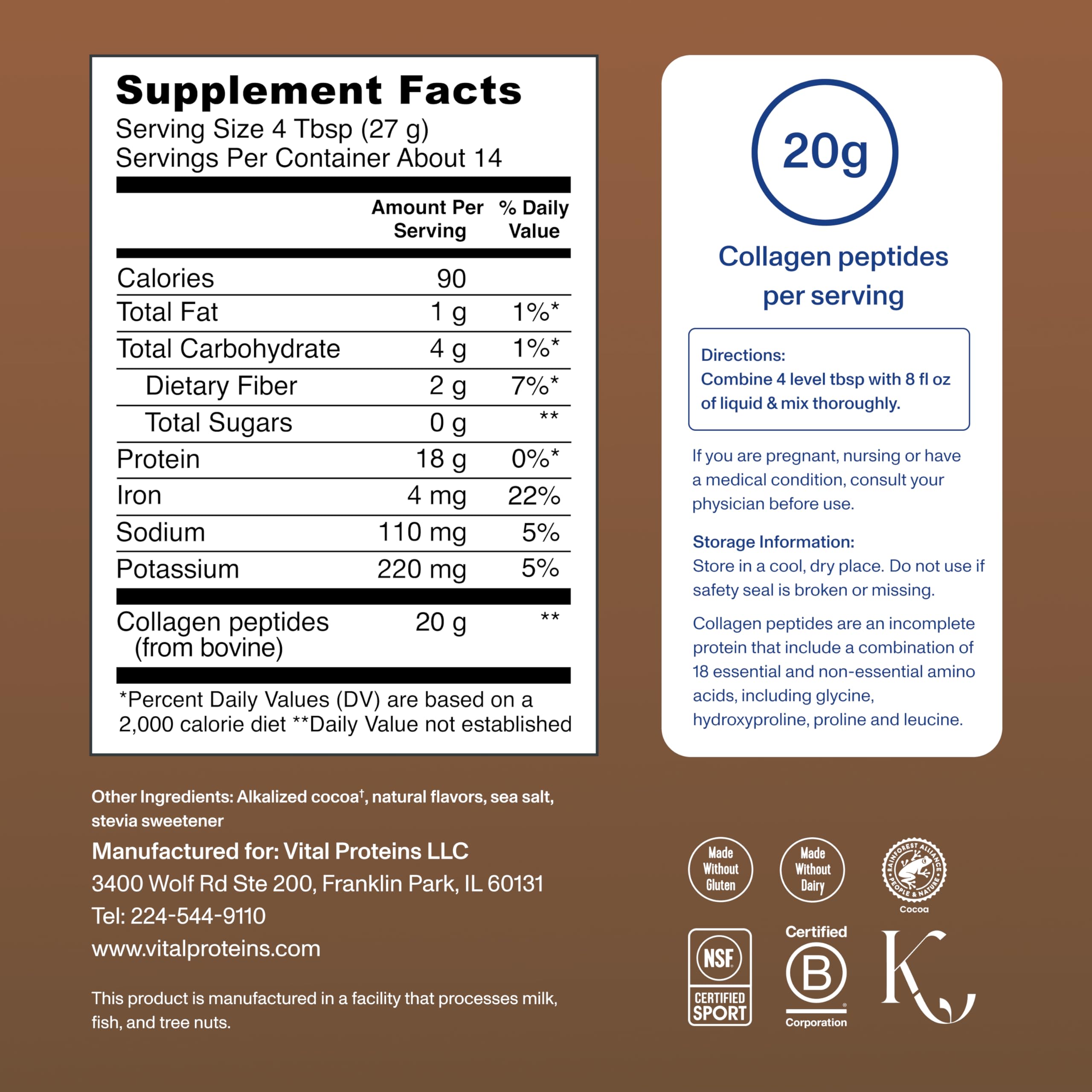 Vital Proteins Collagen Peptides: emballage pratique et ingrédients issus bovins nourris à l'herbe