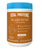 Vital Proteins Collagen Peptides – boîte visible, dégustation gourmande caramel salé.