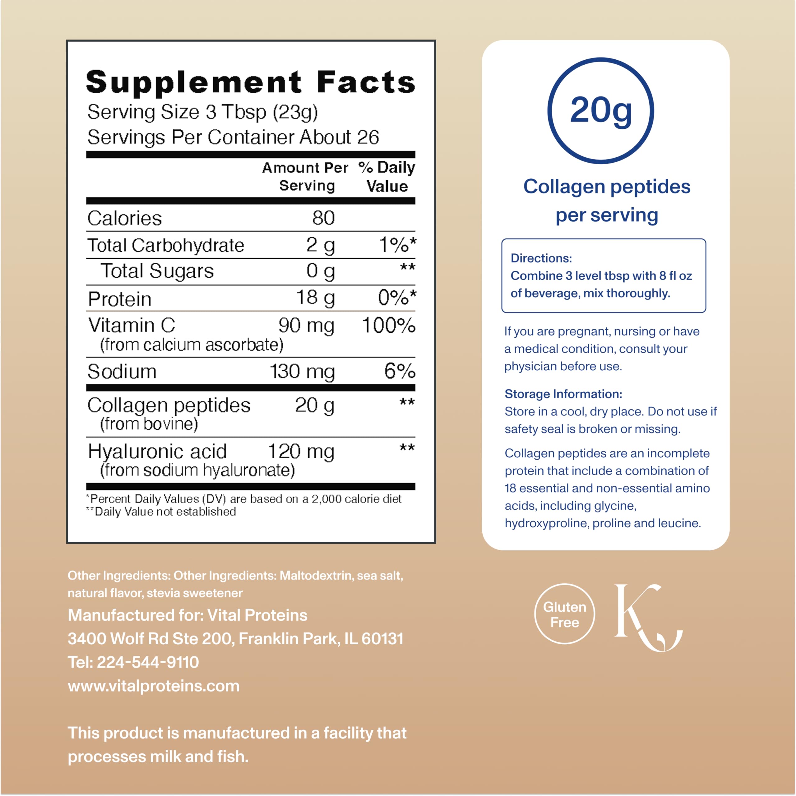 Vital Proteins Collagen Peptides vanille – cuillère-doseuse pour mesurer facilement la dose journalière.