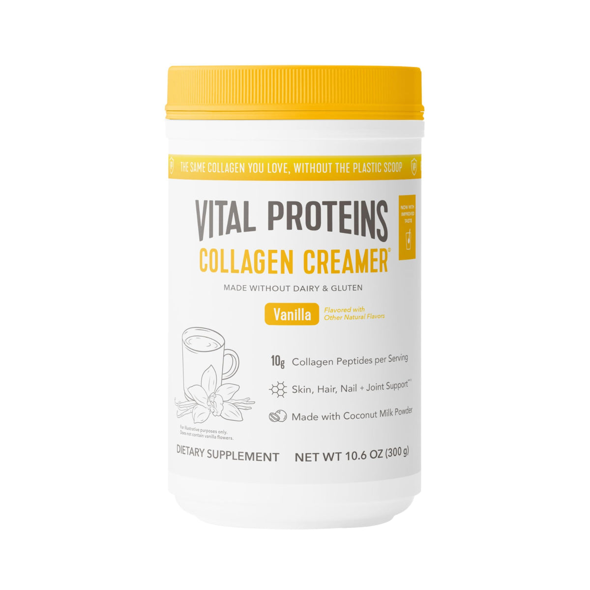 Vital Proteins emballage collagène vanille, facilité d'utilisation matinale.