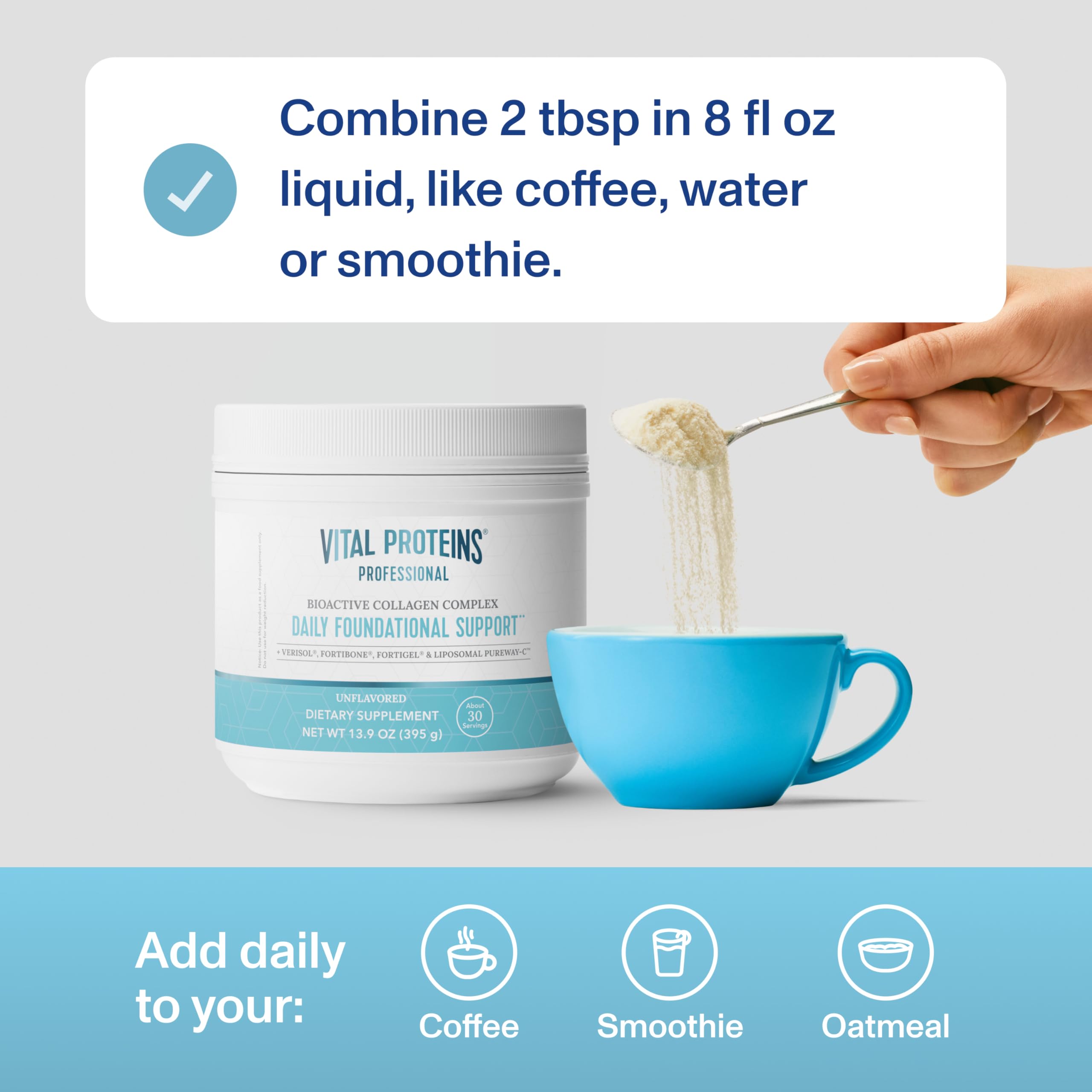 Vital Proteins Professional Daily Foundational Support – peau éclatante grâce au collagène Verisol.