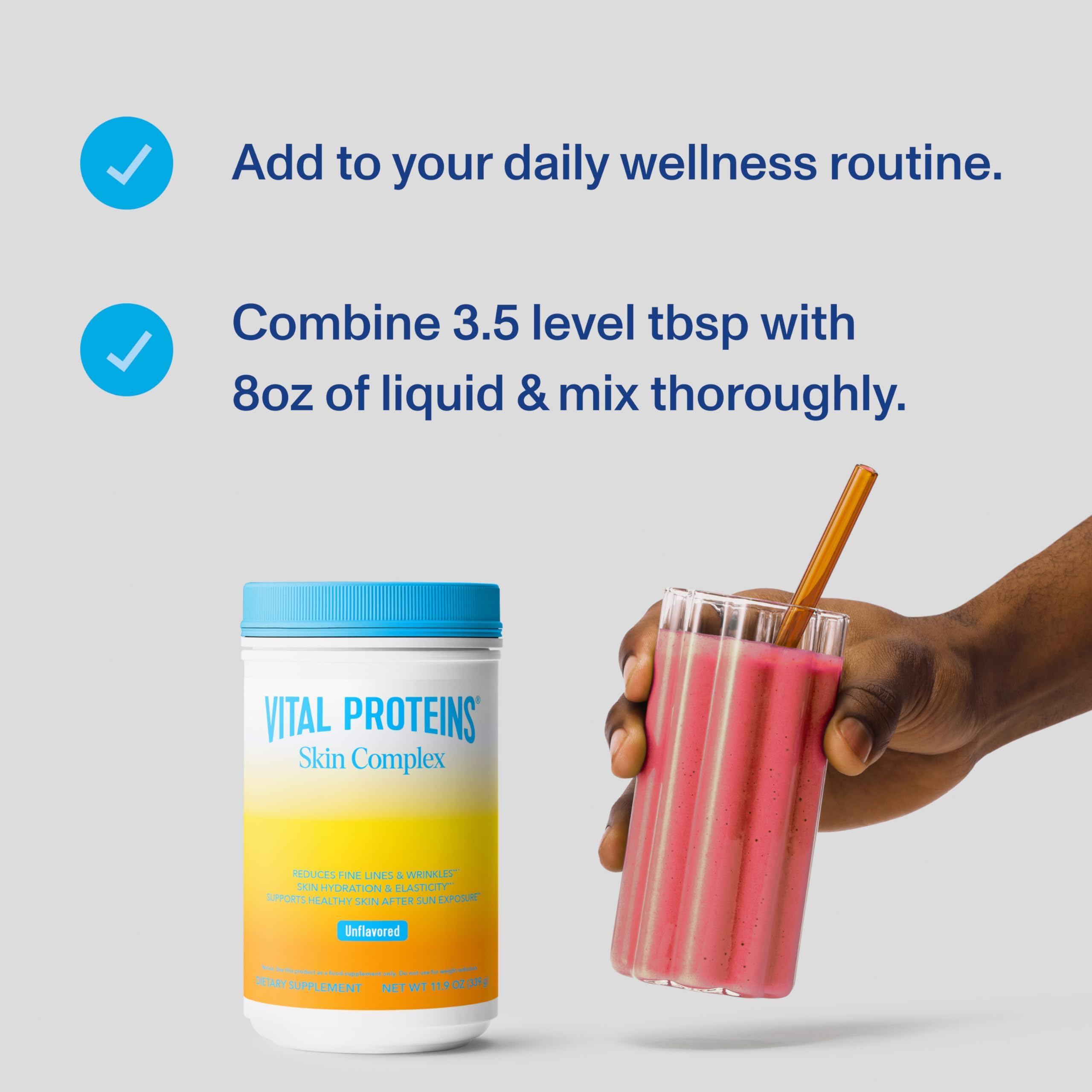Vital Proteins Skin Complex dans une routine bien-être visuelle.