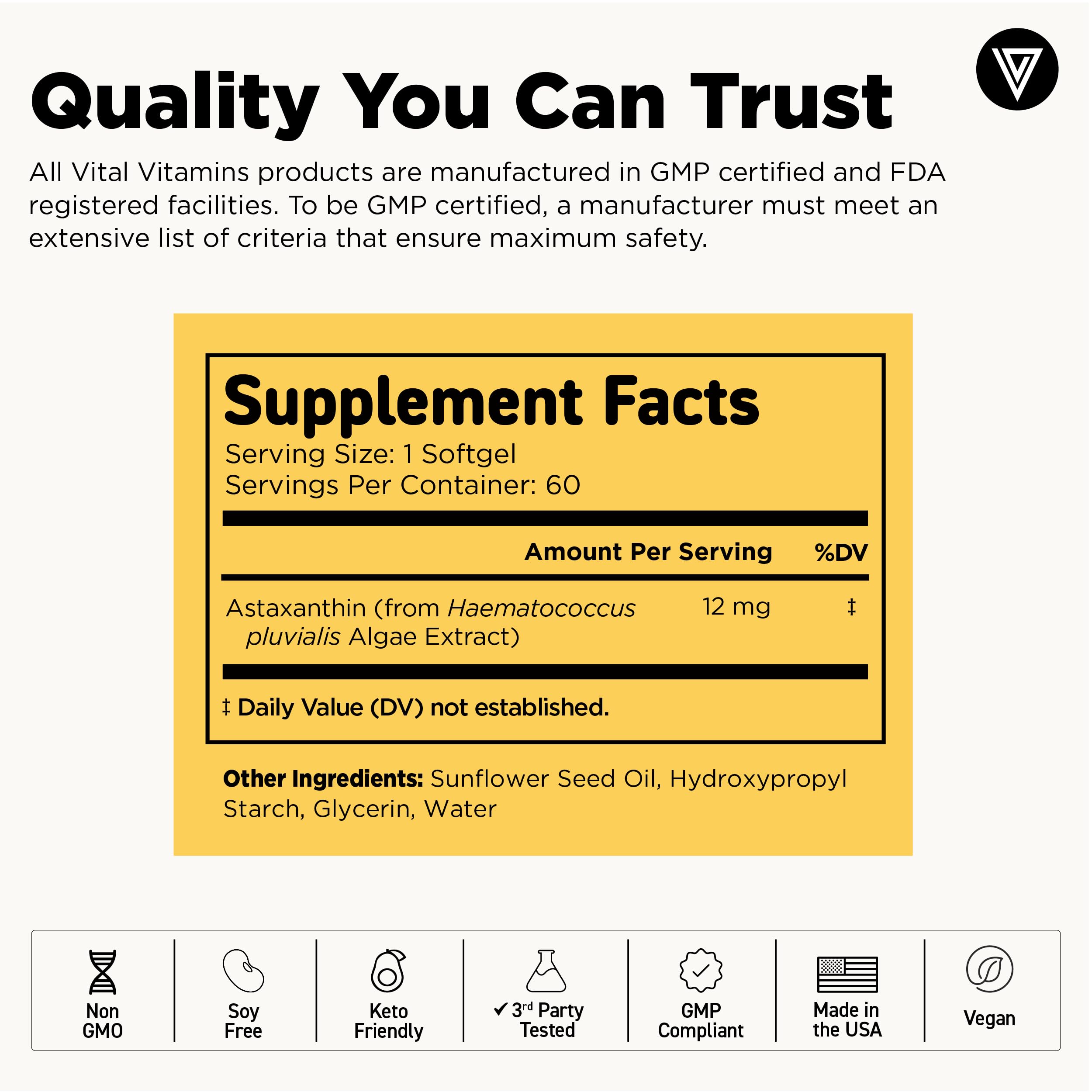 Vital Vitamins Astaxanthin gélules — aperçu d'étui, confort visuel lors de longues journées devant l'écran