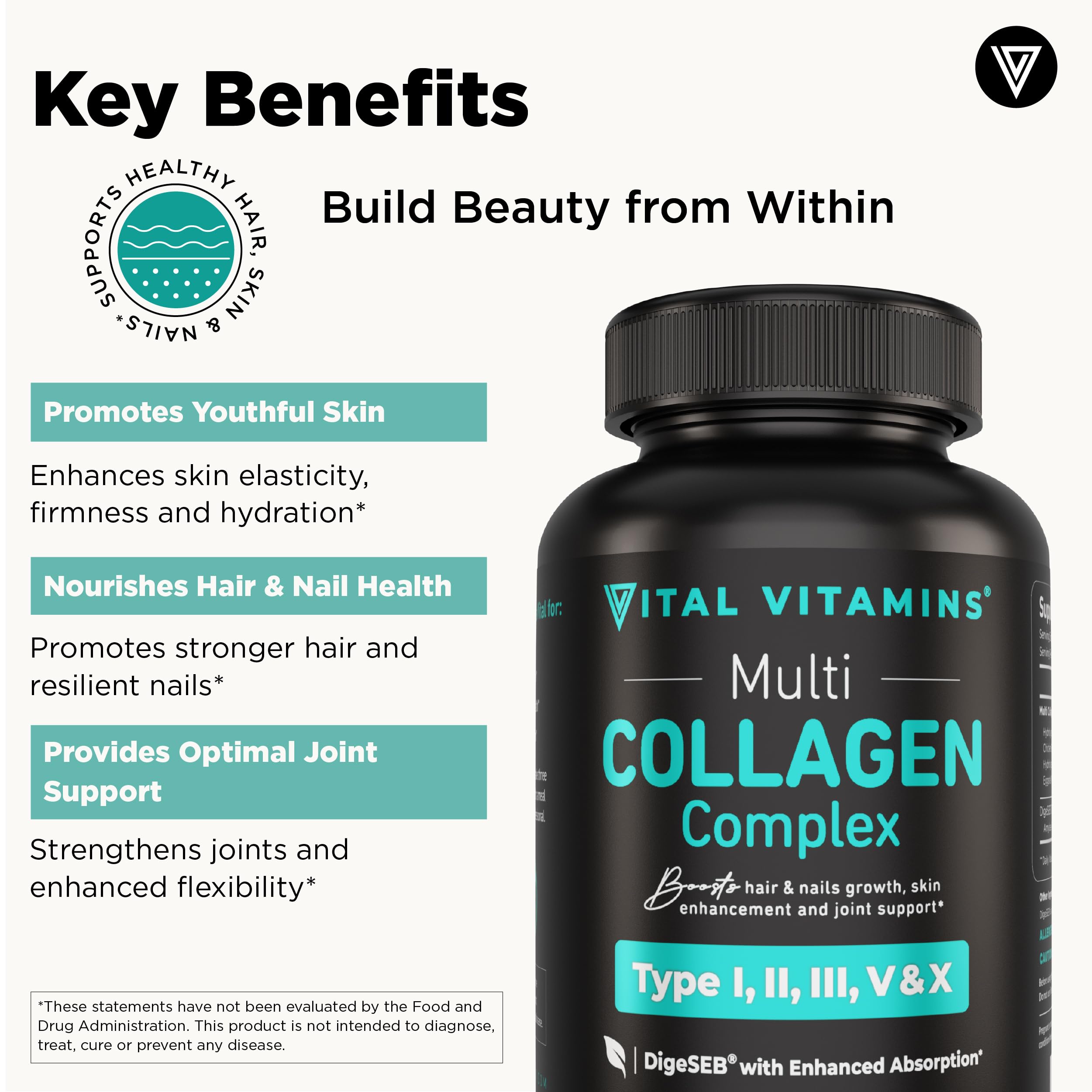 Vital Vitamins Multi-Collagène – sources bovine et marine, soutien global potentiel.