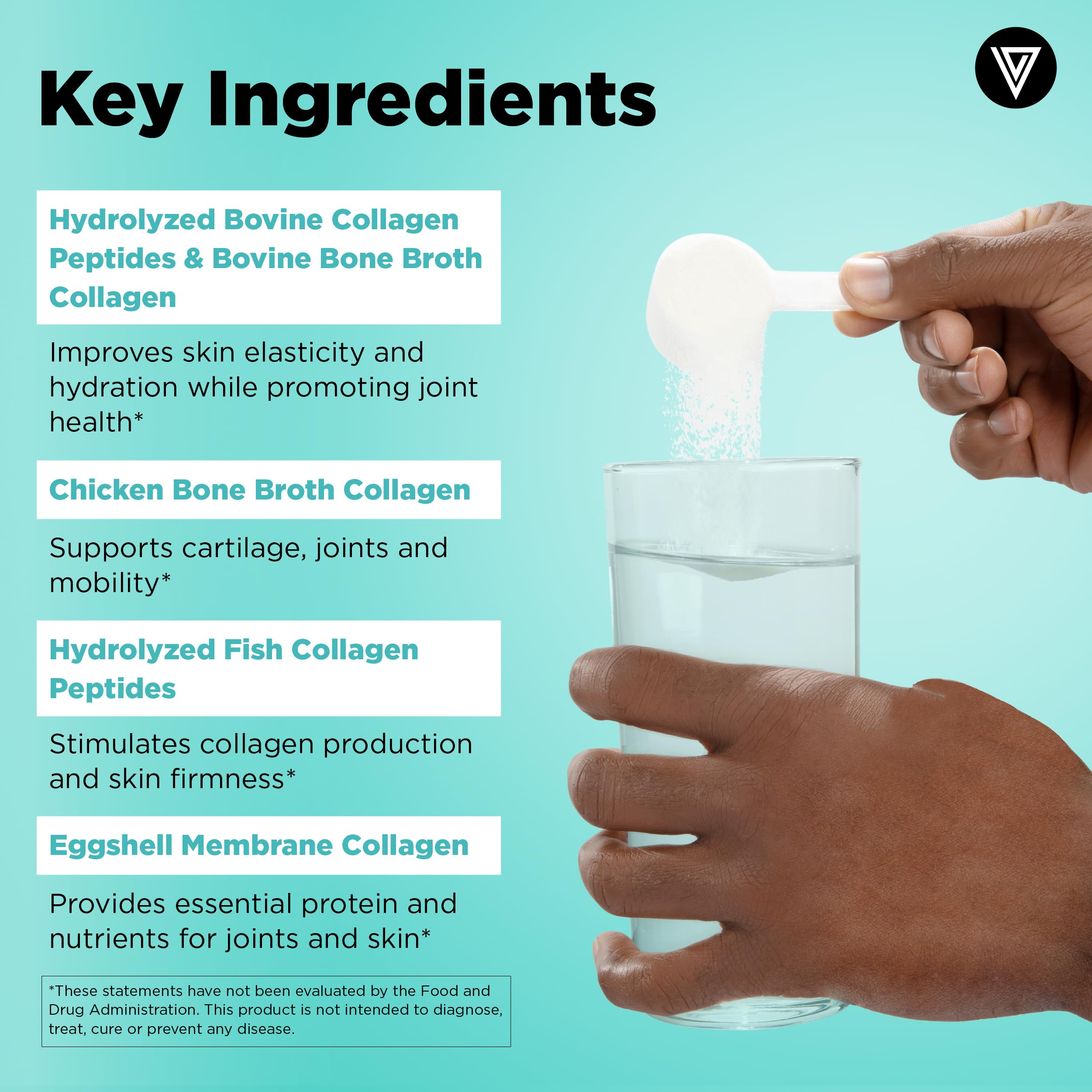 Vital Vitamins Poudre collagène multi, dose journalière pratique avec cuillère fournie.