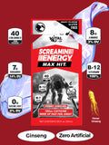 Étiquette caféine et ginseng du Screamin Energy Max Hit.