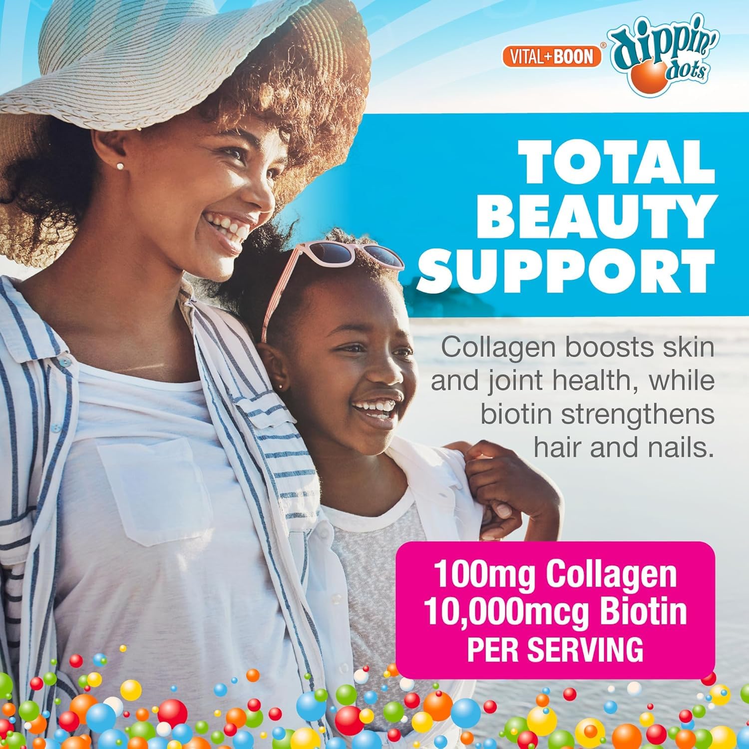 Gomme biotine Vital+Boon, dosage 10 000 mcg, soins cheveux et ongles