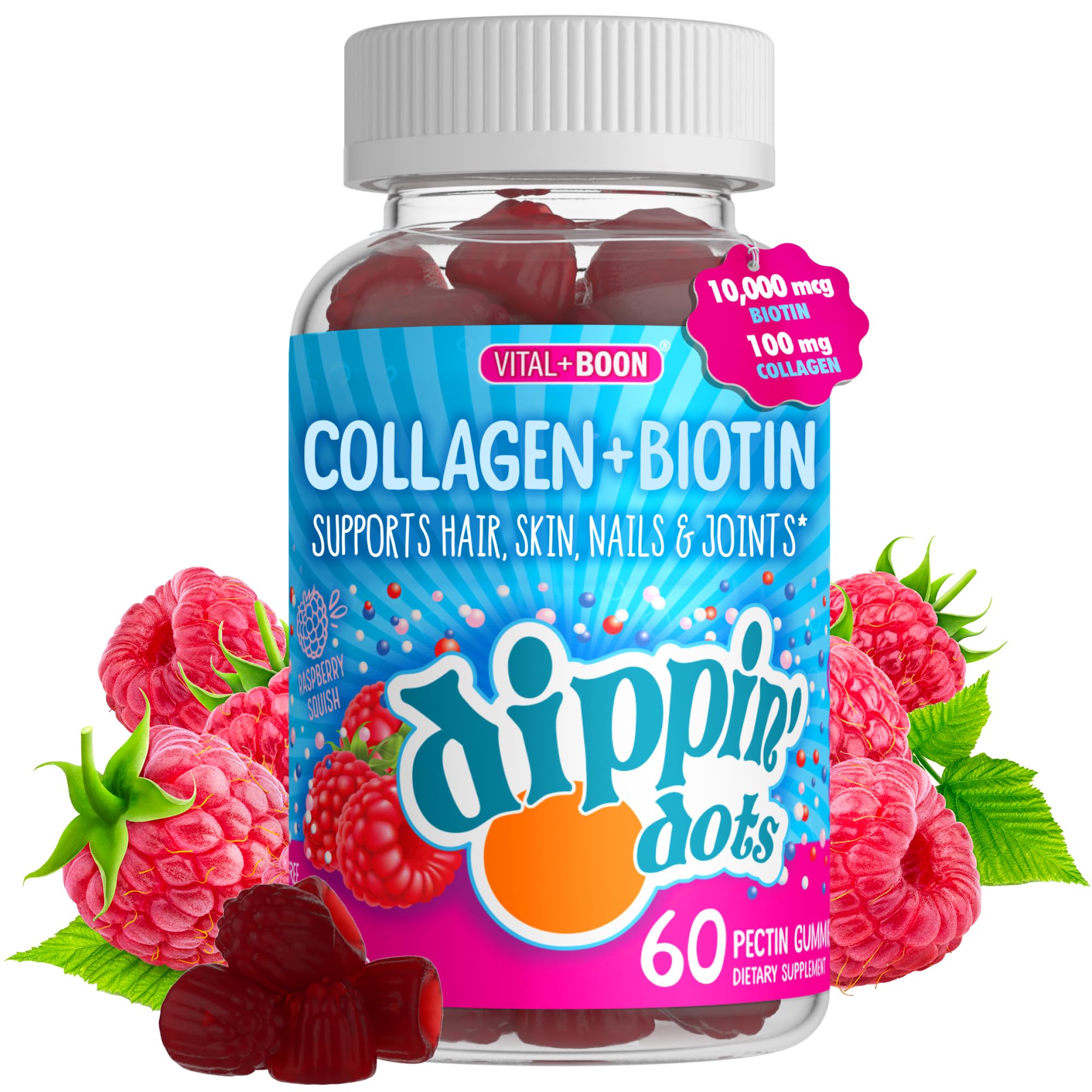 Vital+Boon Dippin' Dots – bouteille de gommes, plaisir quotidien et soins cheveux et peau
