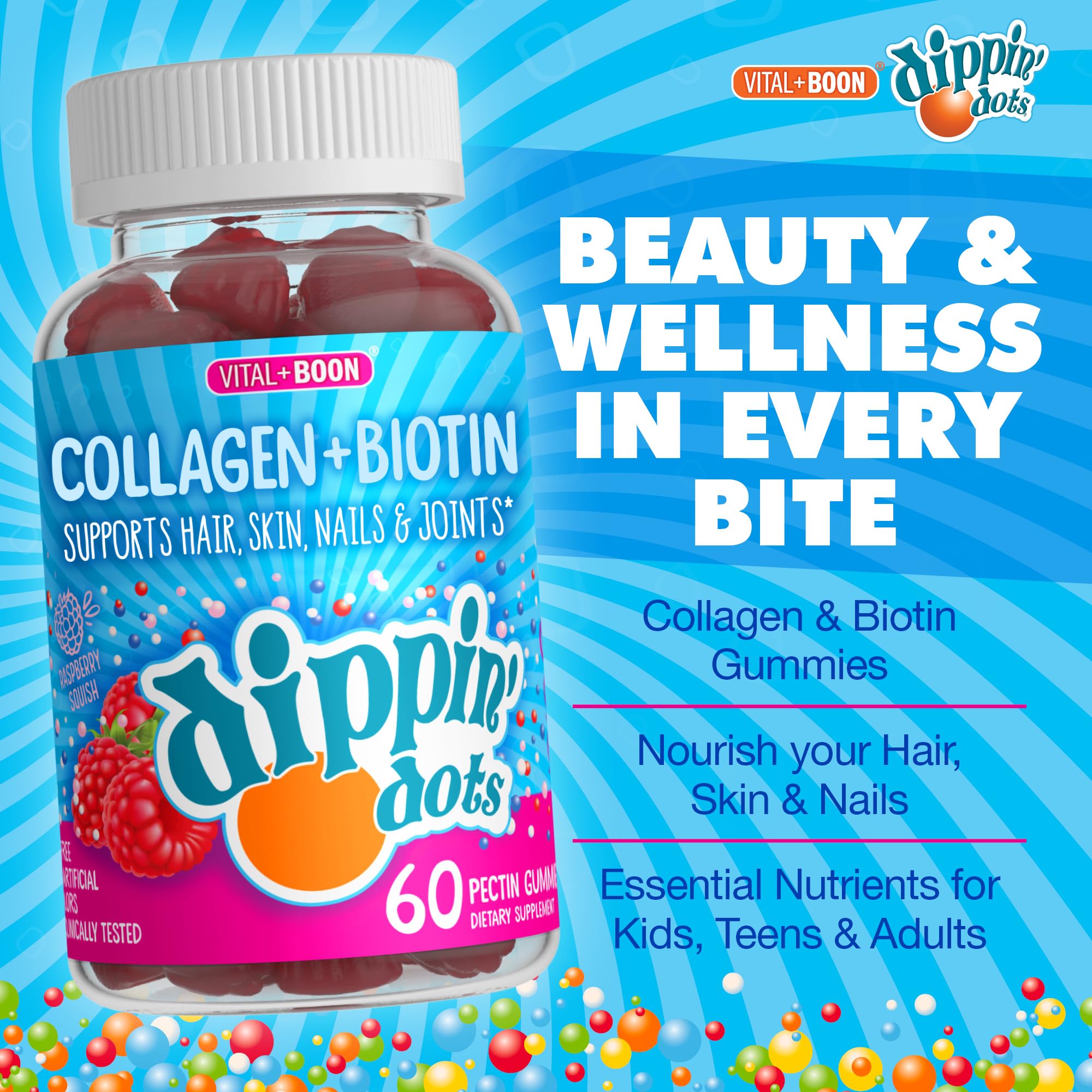 Vital+Boon Dippin' Dots – gummy framboise, goût délicieux et soin des ongles