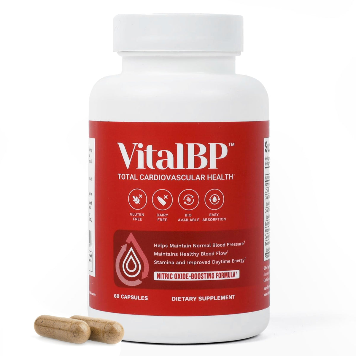 VitalBP : bouteille avec capuchon, facilité d'ouverture quotidienne.