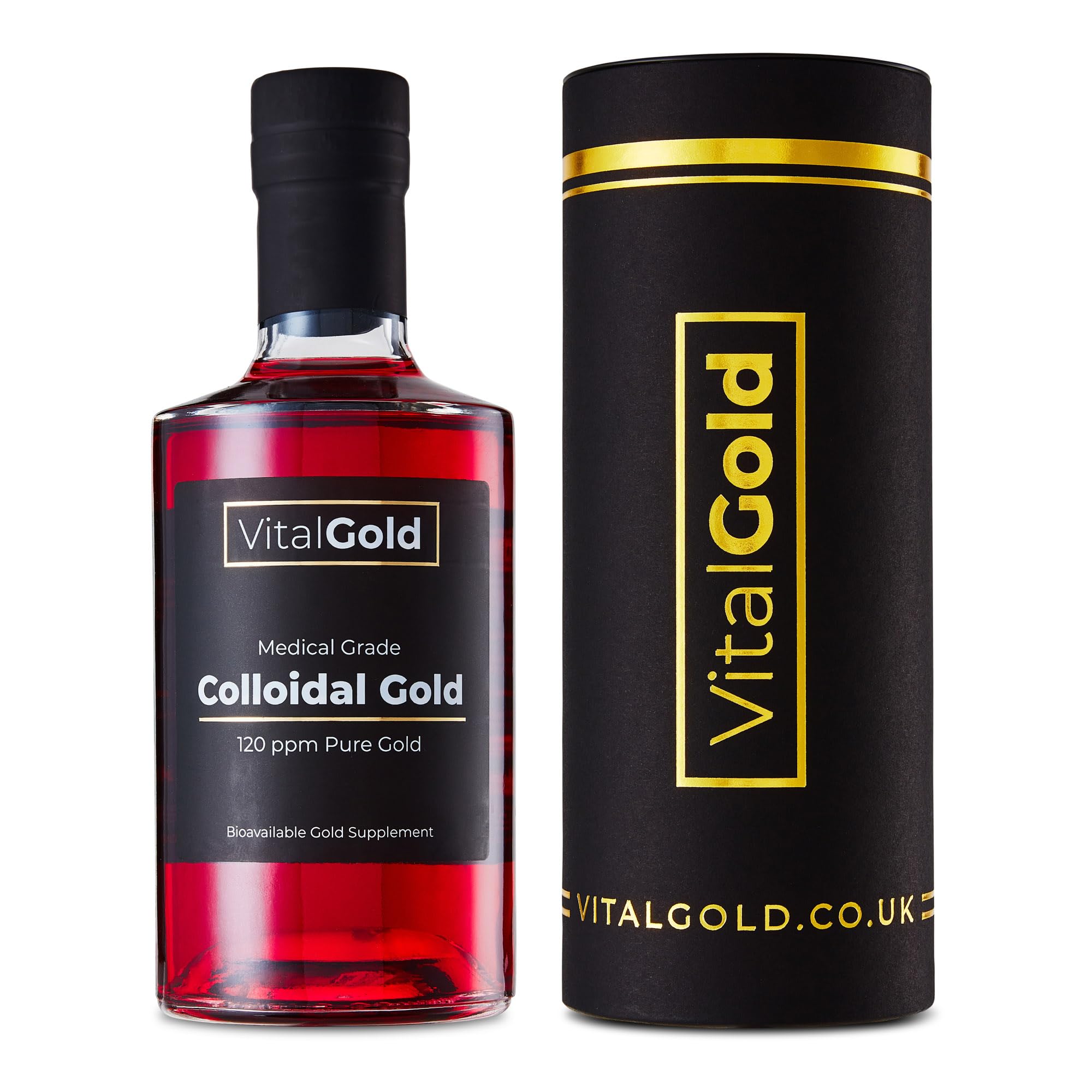 Vital Gold: bouteille d or colloïdal 120ppm, présentation du produit.