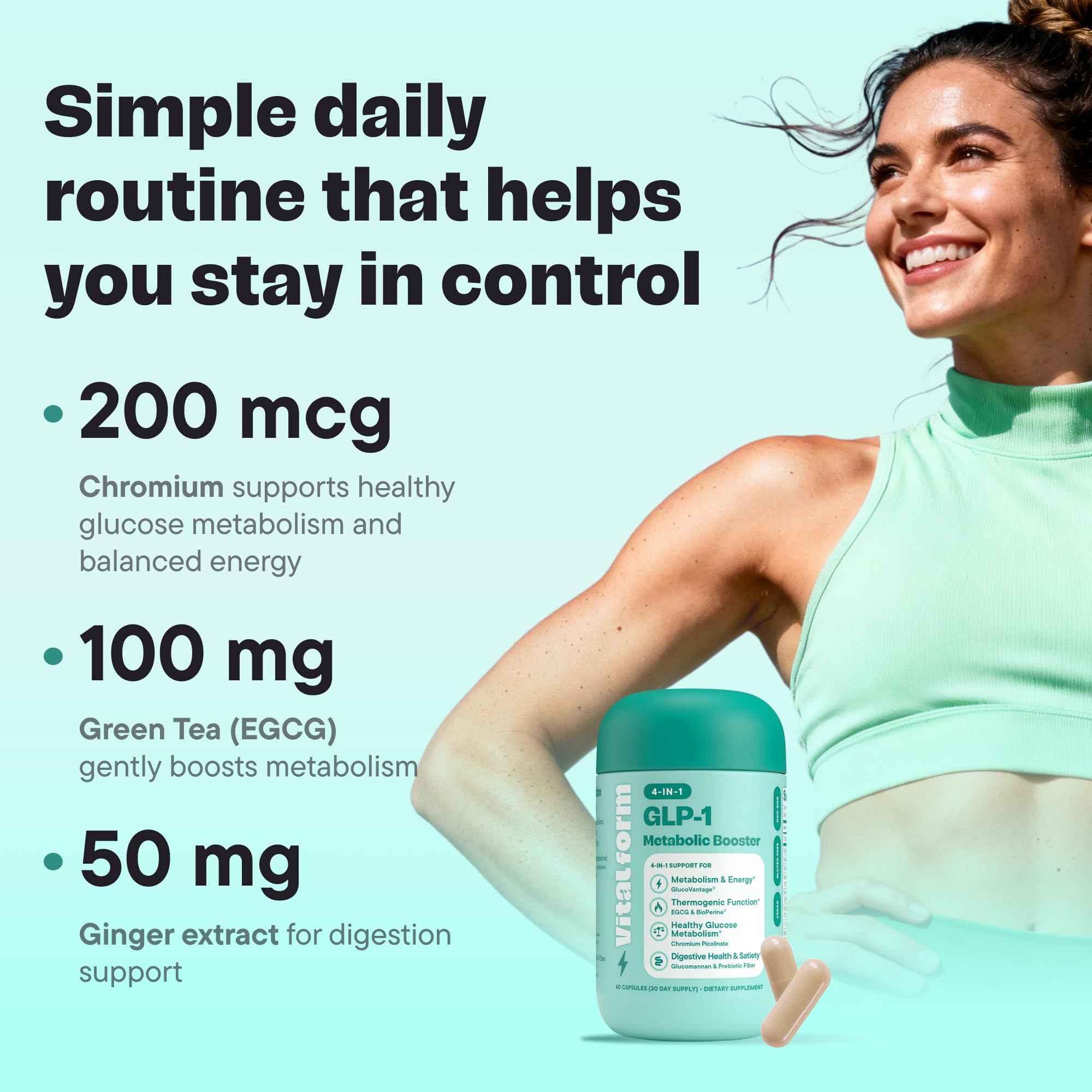 VitalForm GLP-1 berberine-inuline-egcg, ingrédients véganes et propres.